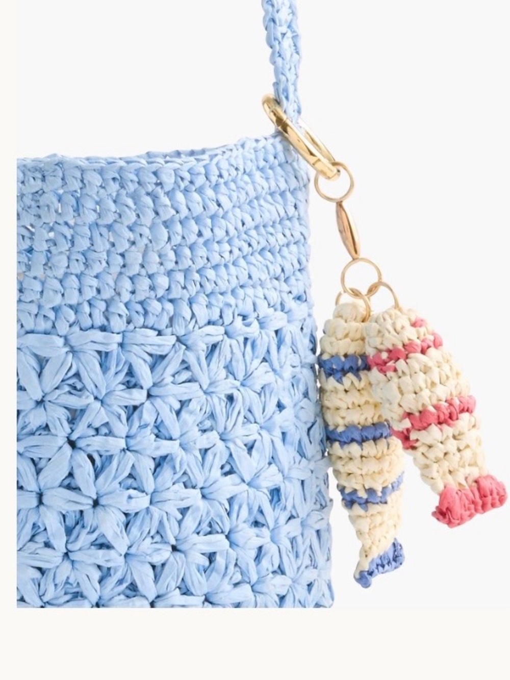 J. Crew Raffia Tassel Bag Charm in Navy, Raspberry & Natural 🐟🍓